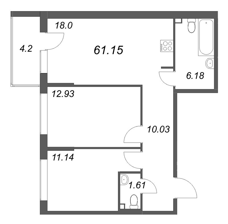 3 ккв (Евро) 61,2 м²
