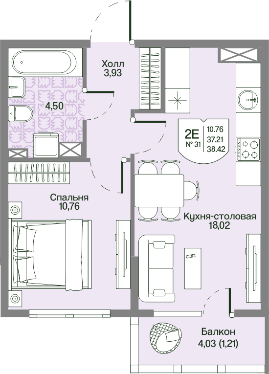 2 ккв (Евро) 37,2 м²