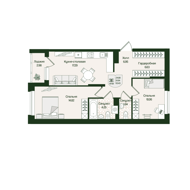 3 ккв (Евро) 63,4 м²
