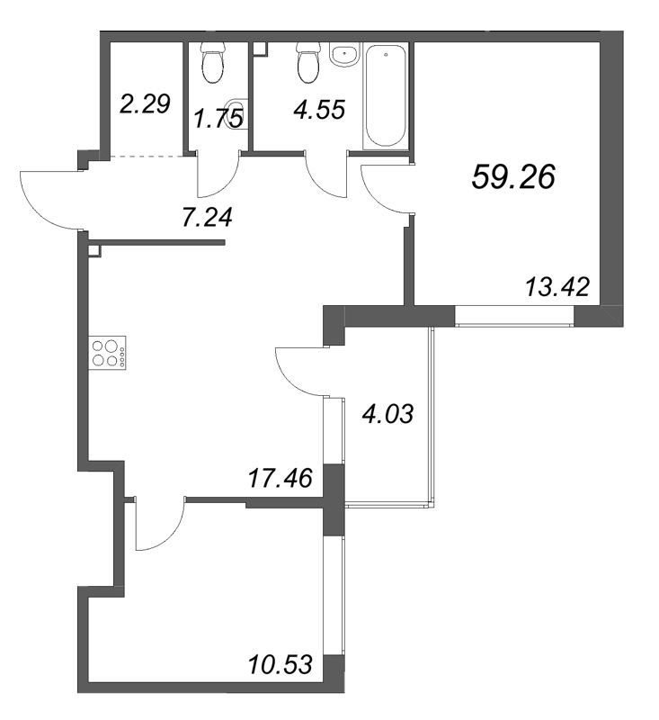3 ккв (Евро) 59,3 м²
