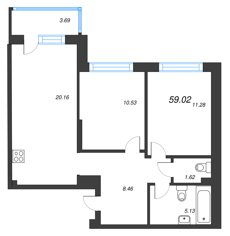 3 ккв (Евро) 59 м²