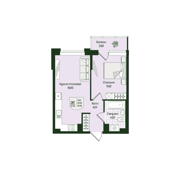 2 ккв (Евро) 40,5 м²