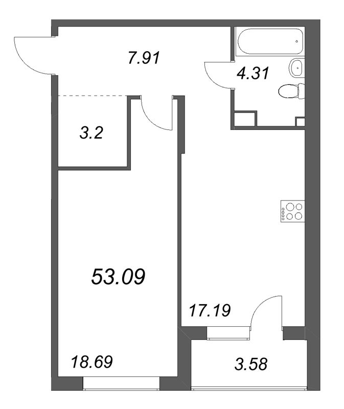 2 ккв (Евро) 53,1 м²