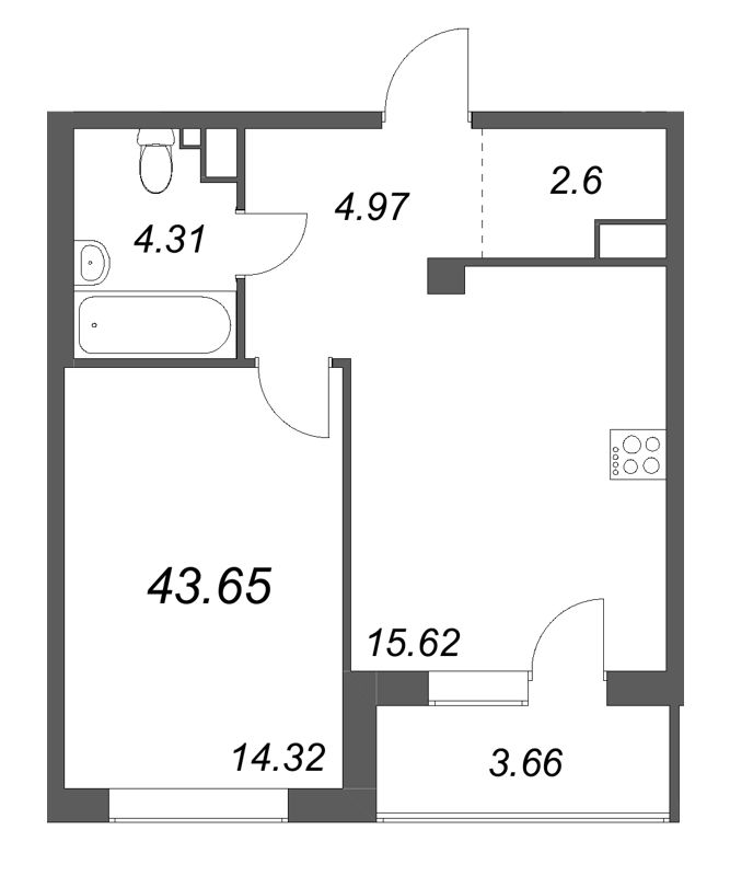 2 ккв (Евро) 43,7 м²