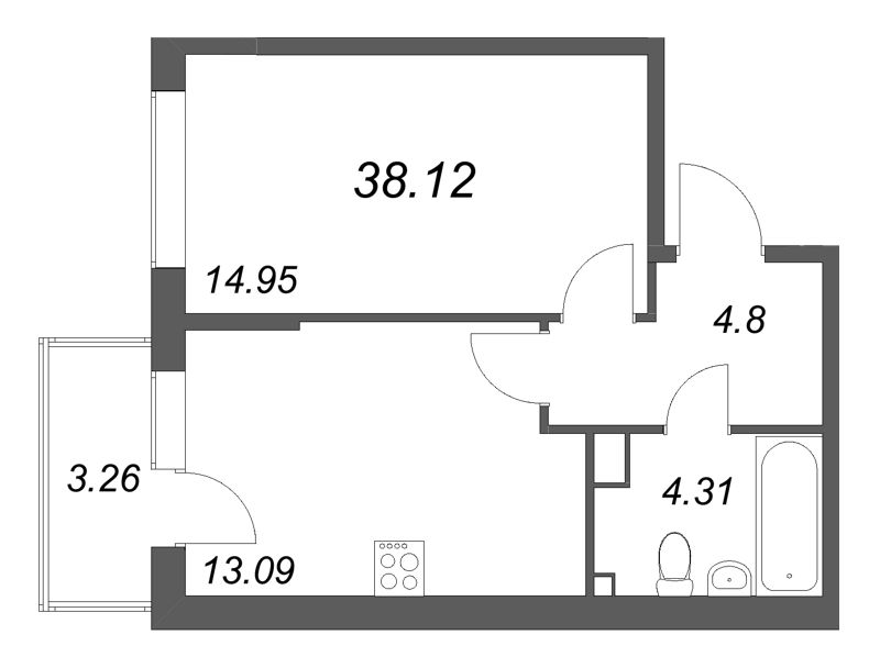 1 ккв 38,1 м²
