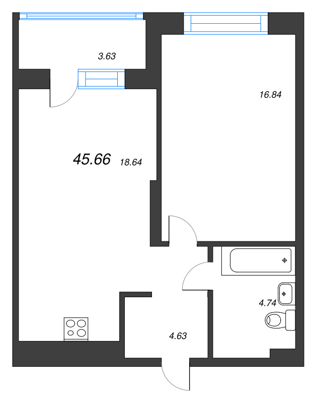 2 ккв (Евро) 45,7 м²