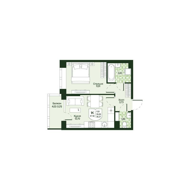1 ккв 35,1 м²