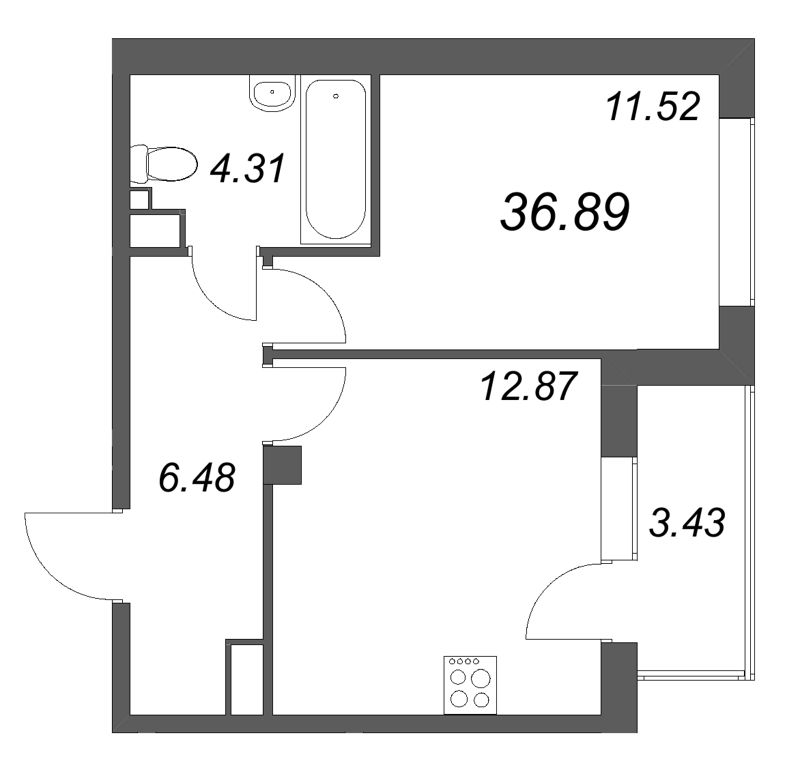 1 ккв 36,9 м²