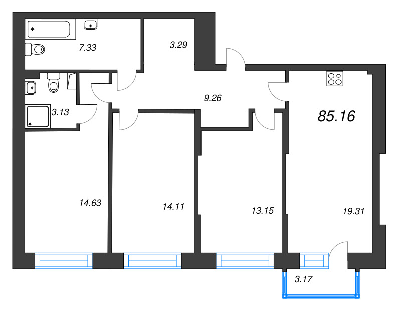 4 ккв (Евро) 85,2 м²