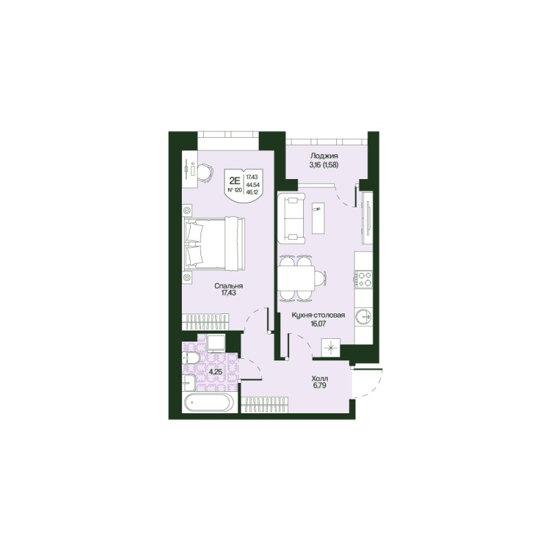 2 ккв (Евро) 44,5 м²