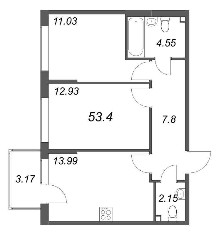 2 ккв 53,4 м²