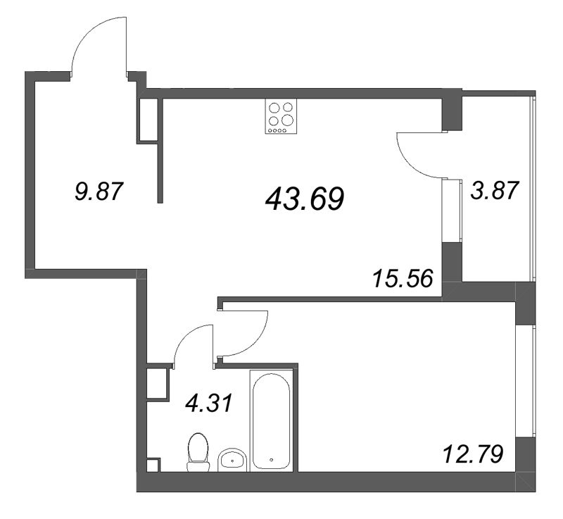 2 ккв (Евро) 43,7 м²