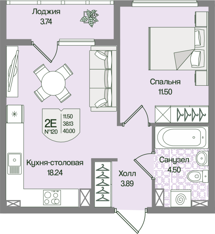 2 ккв (Евро) 40 м²