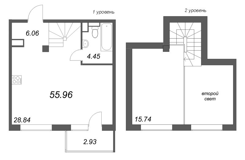 2 ккв (Евро) 56 м²