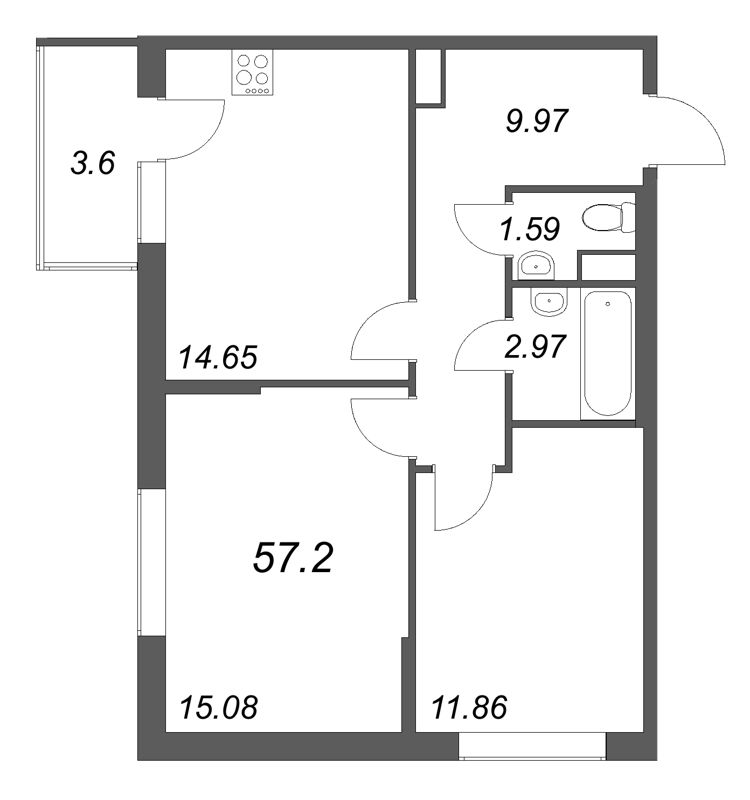 2 ккв 57,2 м²
