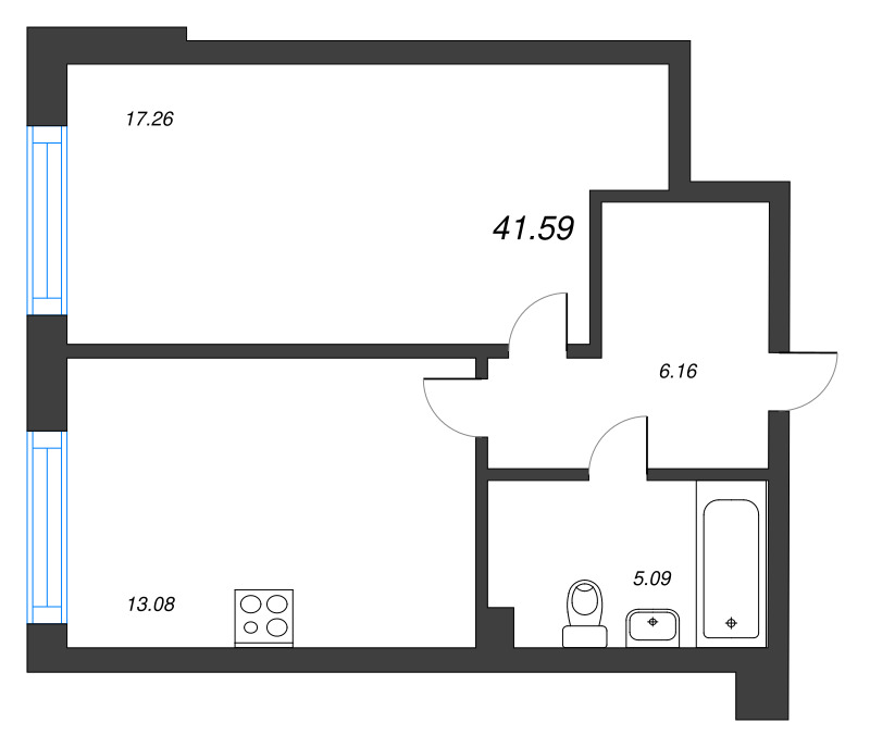1 ккв 41,6 м²