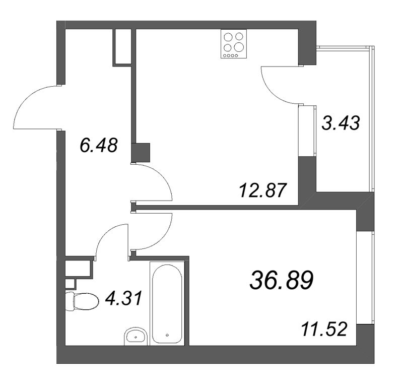 1 ккв 36,9 м²