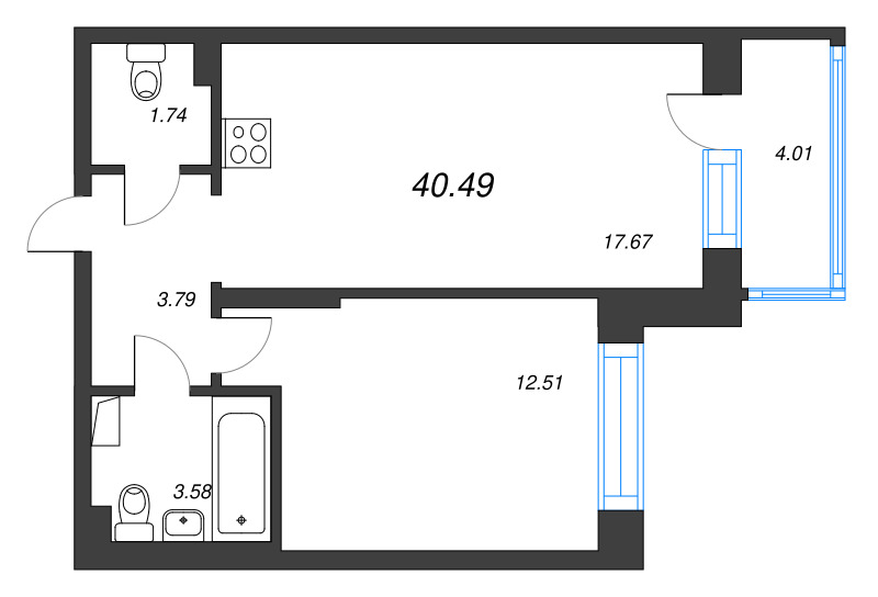 2 ккв (Евро) 40,5 м²