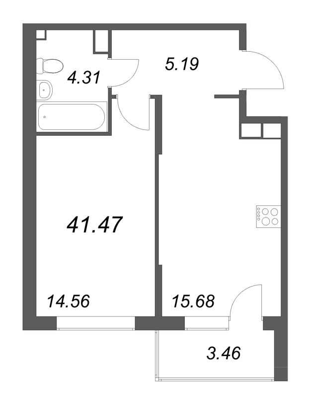 2 ккв (Евро) 41,5 м²