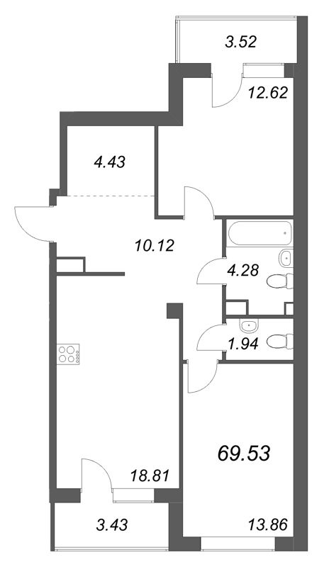 3 ккв (Евро) 69,5 м²