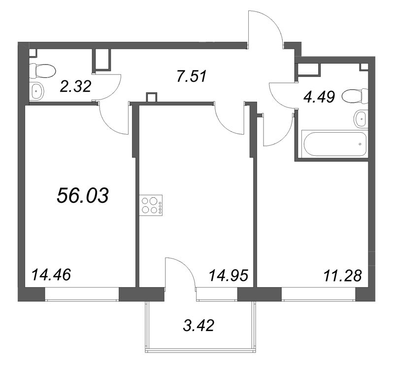 2 ккв 56 м²