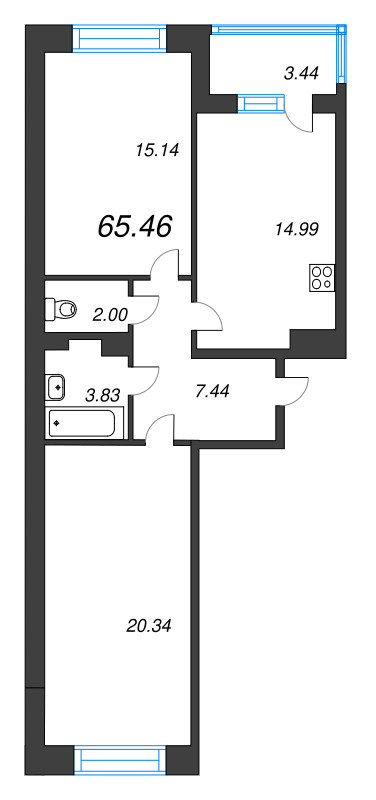 2 ккв 65,5 м²