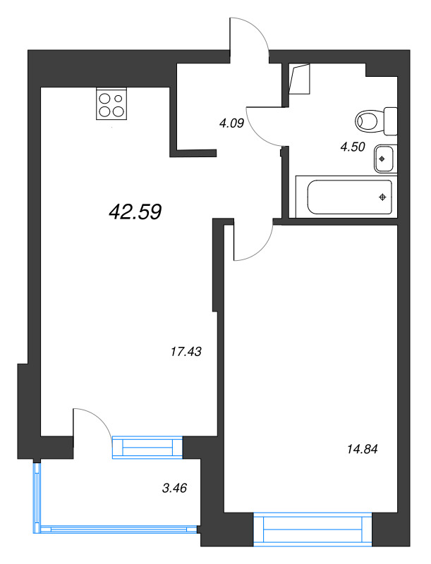 2 ккв (Евро) 42,6 м²