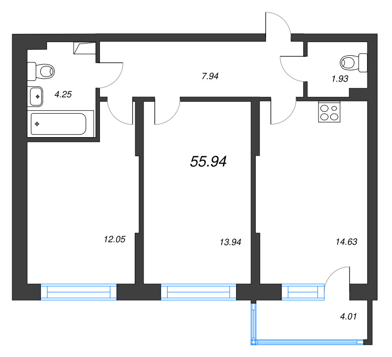 2 ккв 55,9 м²
