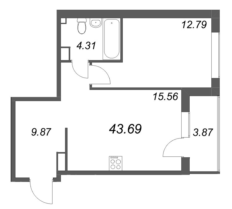 2 ккв (Евро) 43,7 м²