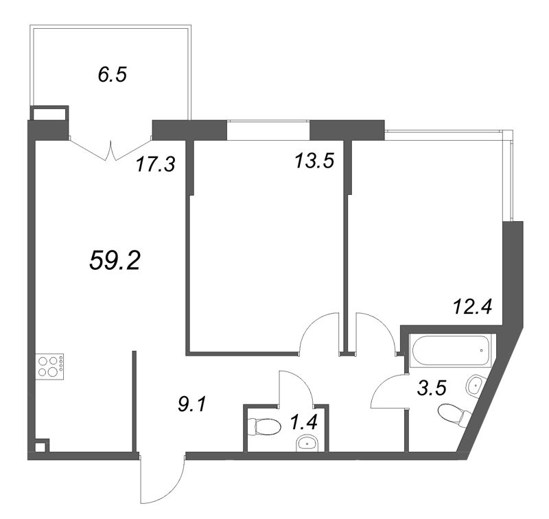 3 ккв (Евро) 59,2 м²