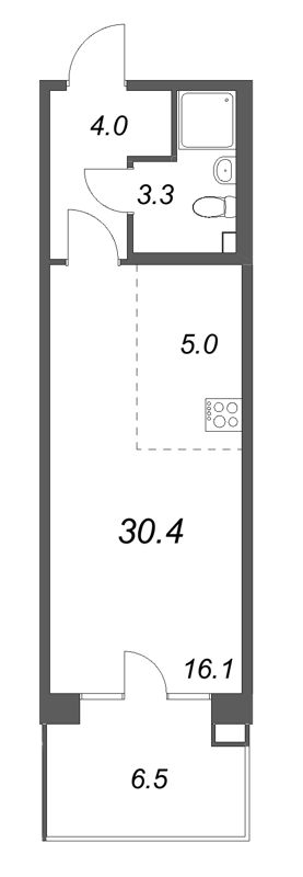 Студия 30,4 м²