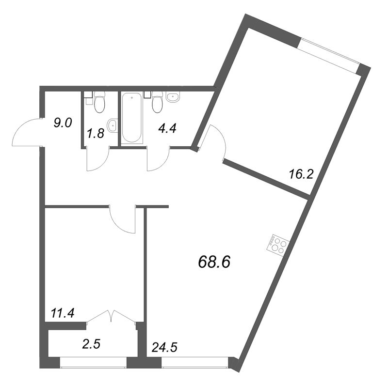 3 ккв (Евро) 68,6 м²