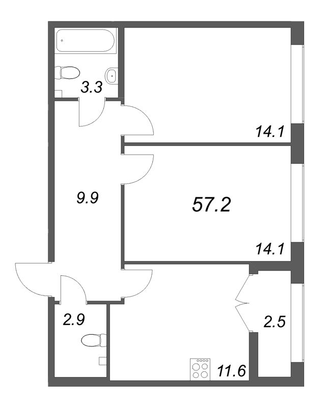 2 ккв 57,2 м²