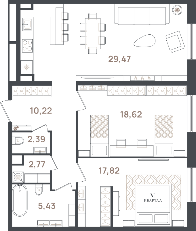 3 ккв (Евро) 86,7 м²