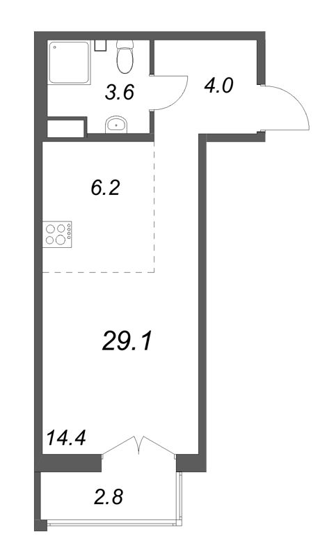 Студия 29,1 м²