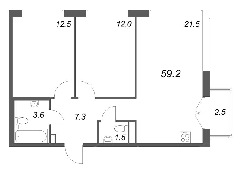 3 ккв (Евро) 59,2 м²