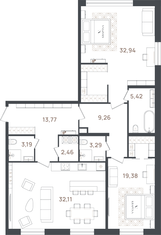 3 ккв (Евро) 121,8 м²