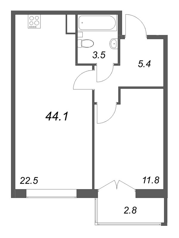 2 ккв (Евро) 44,1 м²