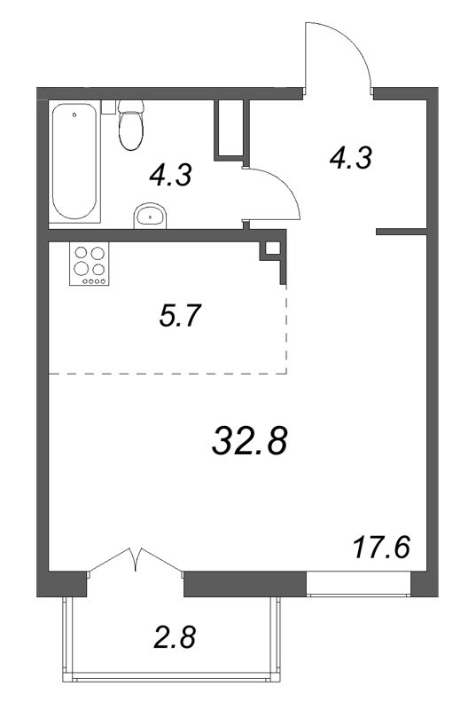 Студия 32,8 м²