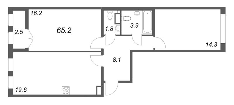 3 ккв (Евро) 65,2 м²