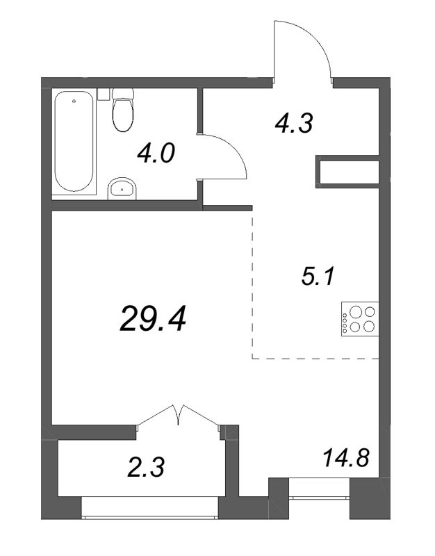 Студия 29,4 м²