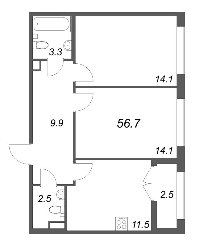 2 ккв 56,7 м²