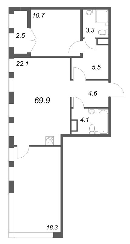 3 ккв (Евро) 69,9 м²