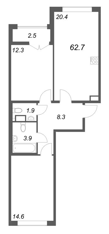 3 ккв (Евро) 62,7 м²