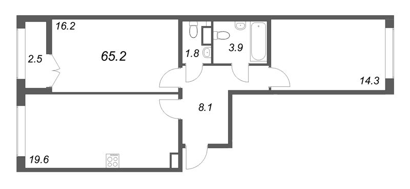 3 ккв (Евро) 65,2 м²