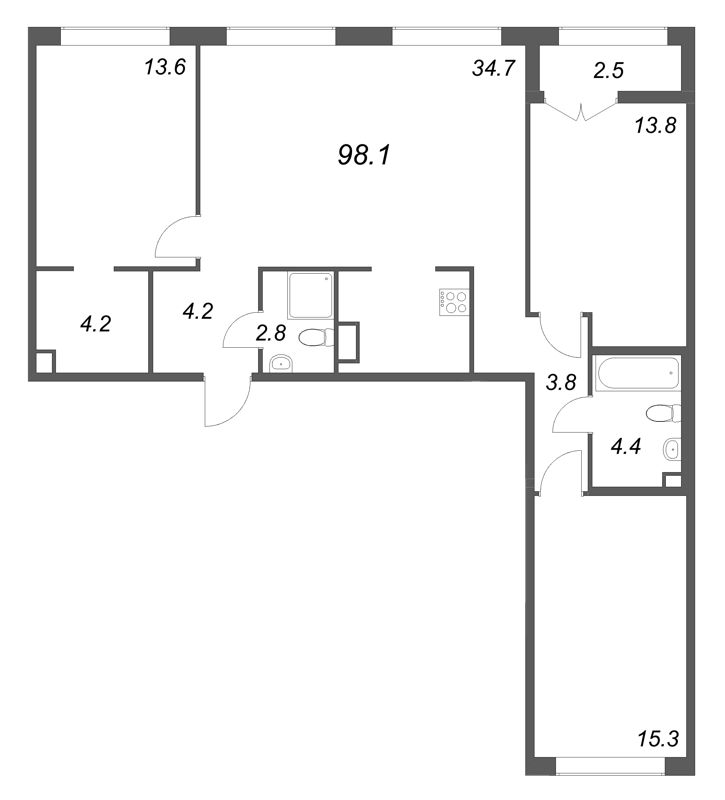 4 ккв (Евро) 98,1 м²