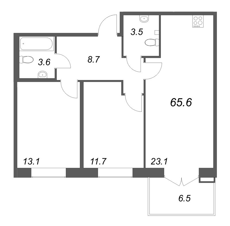 3 ккв (Евро) 65,6 м²