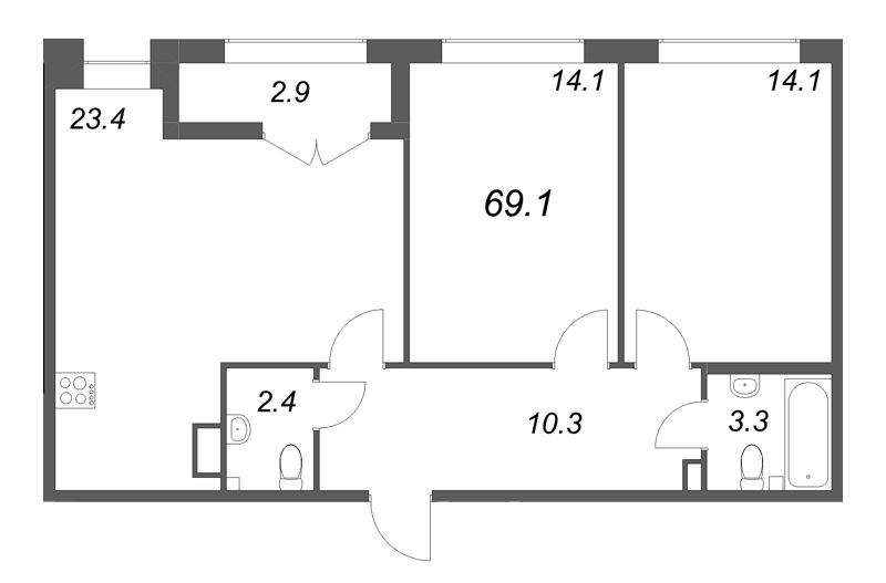 3 ккв (Евро) 69,1 м²