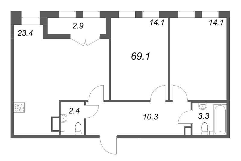 3 ккв (Евро) 69,1 м²