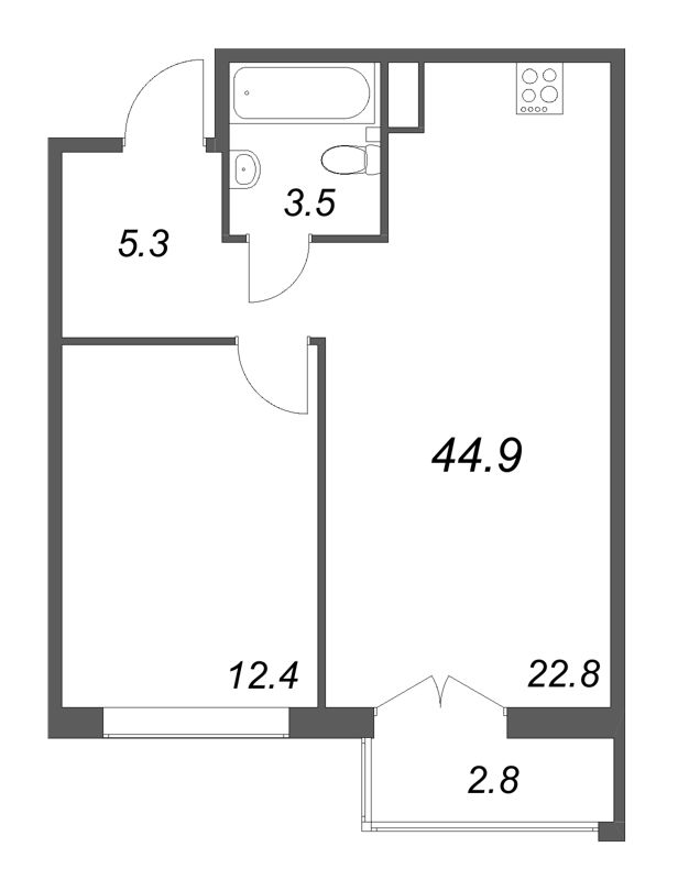 2 ккв (Евро) 44,9 м²